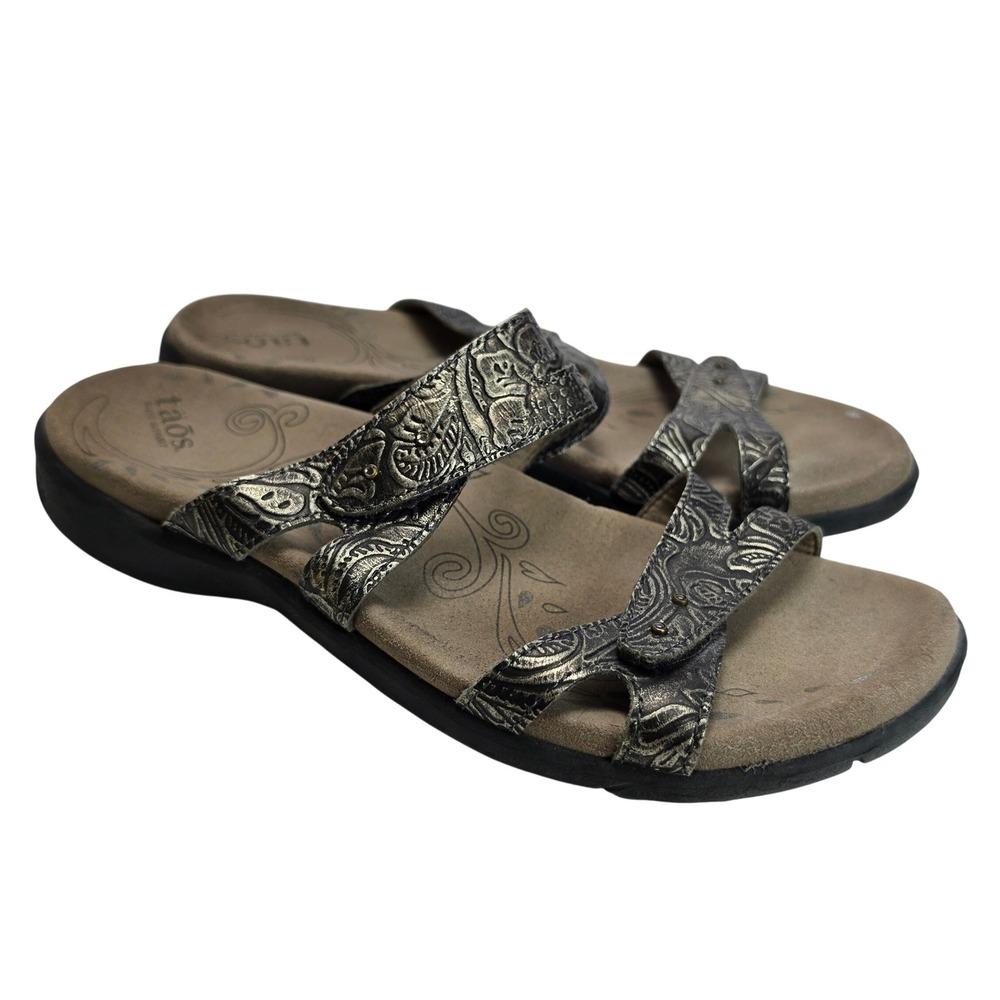 Taos Womens Journey Sandals Size 9 Bronze Metallic Leather Embossed Boho Comfort